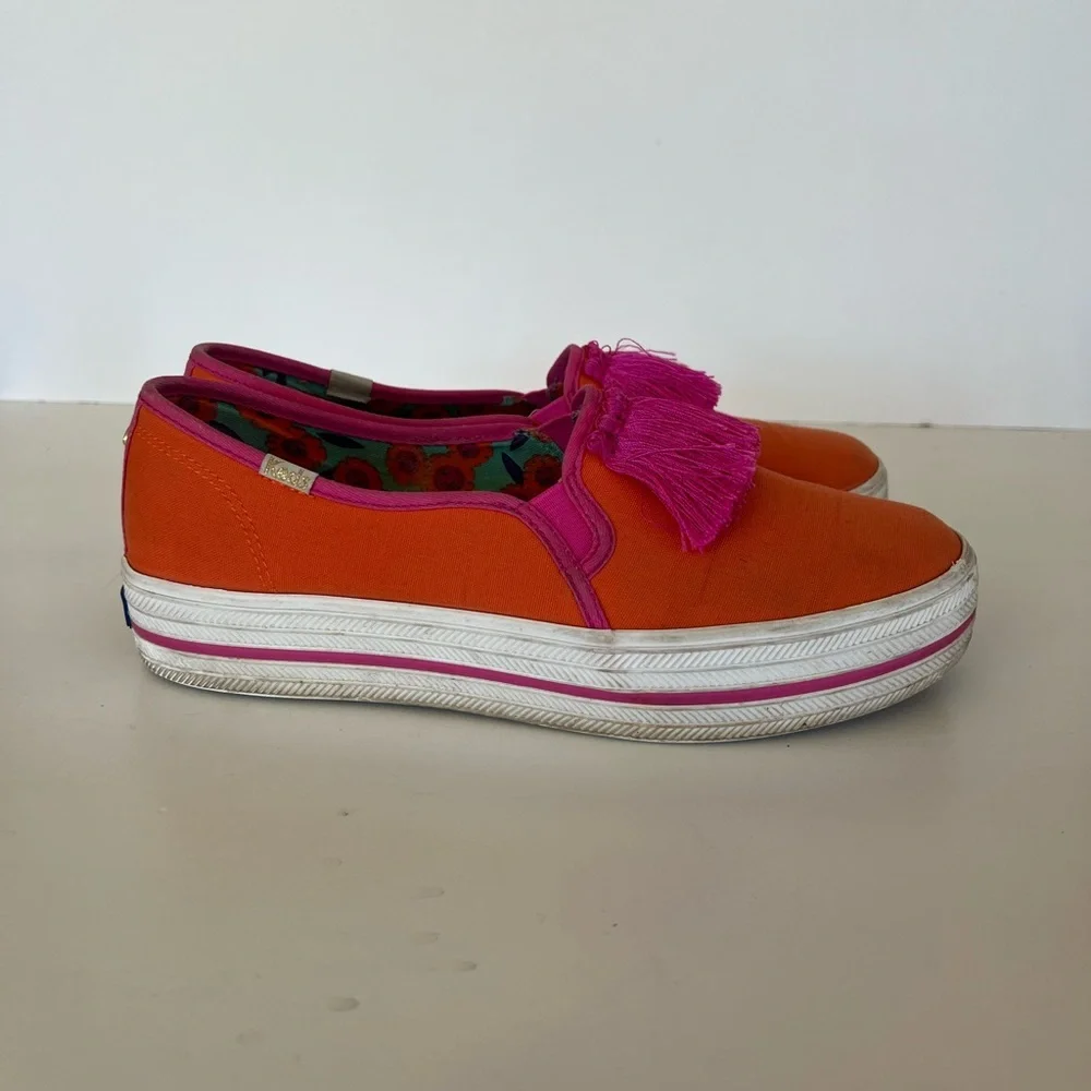 Keds X Kate Spade New YorkTriple Decker Tassel Sneaker Orange Pink, Size 7 - Picture 4 of 10